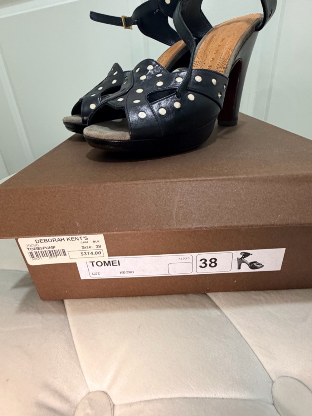 Chie Mihara Black Studded Leather Platform Heel Sandals